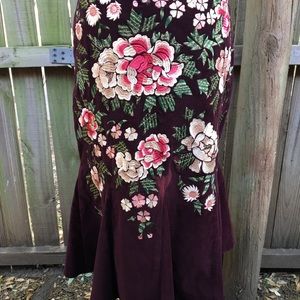 Anthropology Odille Maroon Velvet Skirt